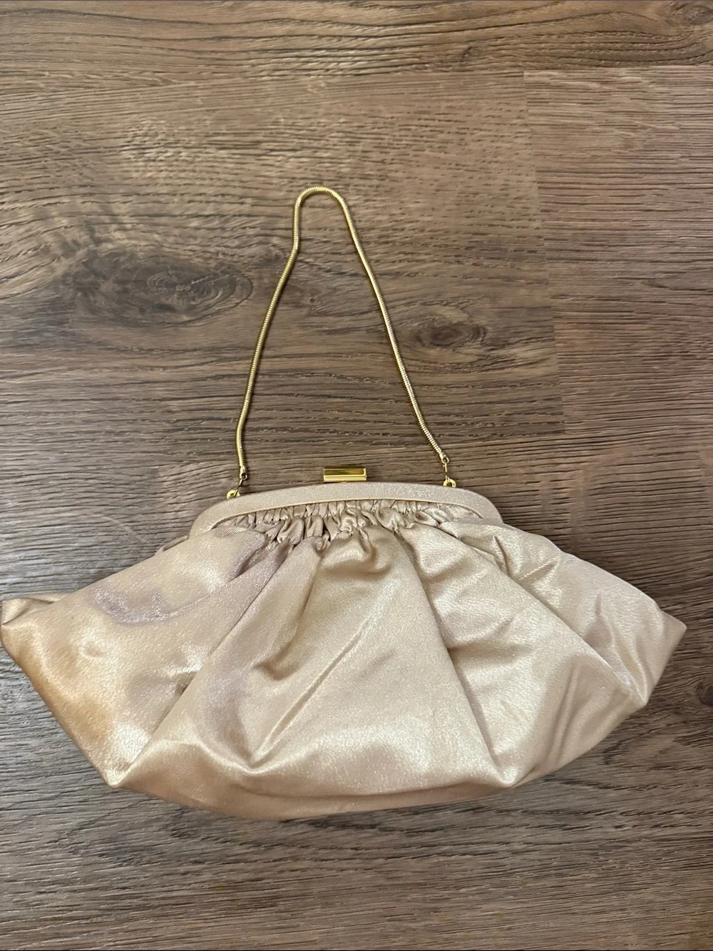 Kate Landry Shimmery Cream Evening Clutch with Gold Chain